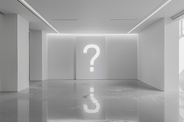A white clean empty room with a question mark icon - obrazy, fototapety, plakaty