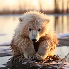 A White Bear Shrinking on an Ice Floe