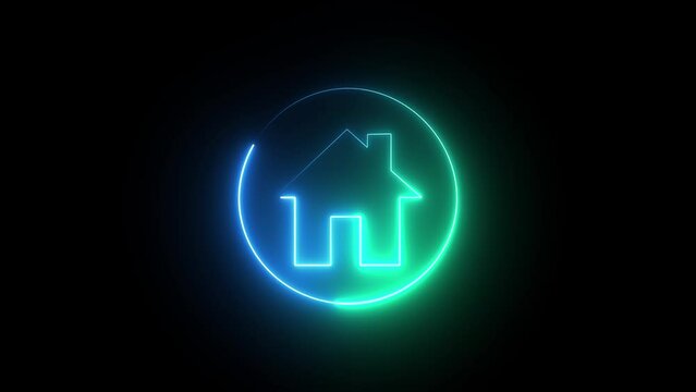 House icon glowing neon light on black background. home icon with glowing light background,best animation in 4k. Home icon house sign glowing neon loop animation.
