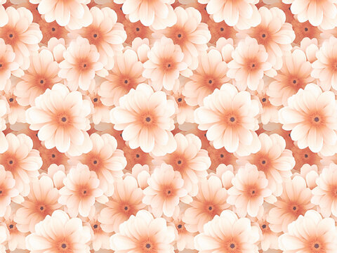Flat abstract flowers background in soft peach color, monochrome image, white background