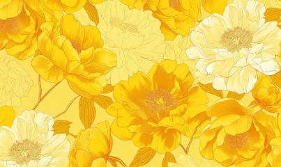 Deurstickers yellow peonies, cottagecore style © Objectype