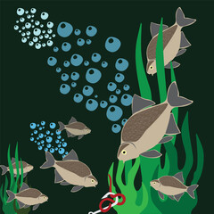 Beautiful Fish. Pattern Fishing. Beautiful summer hobby. Vector poster. EPS.