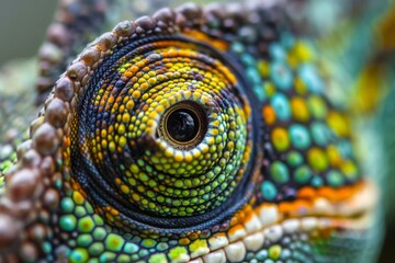 Extreme Close-up of Colorful Chameleon Eye - Reptile Vision, Macro Photography