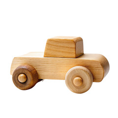 Wooden toy car isolated on a transparent background.