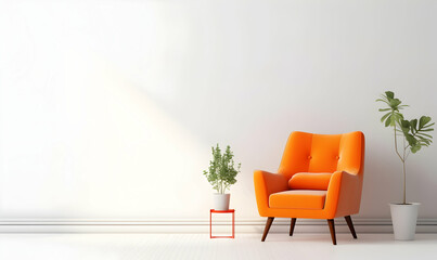Orange Chair Room interior on white wall back