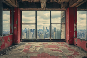 City skyline view from an abandoned office