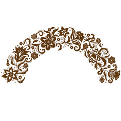 Floral half-round frame, vignette, border, card design template. Semicircle elements in Oriental style. Floral borders, flower ethnic illustration. Indian ornaments. Isolated ornament.