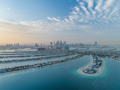 Aerial view of the Palm Jumeirah, Dubai, United Arab Emirates.