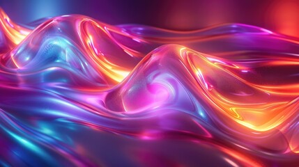 Fototapeta premium 3d render, abstract holographic texture, wavy gradient pastel backgrounds