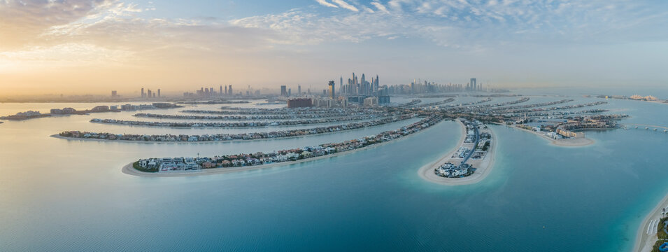 Aerial view of the Palm Jumeirah, Dubai, United Arab Emirates.