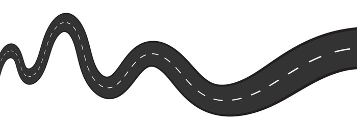 Vector Curved road with white lines. Vector illustration. EPS 10 - obrazy, fototapety, plakaty