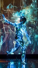 Obraz premium Futuristic Performance: A Symphony of Dance and Digital Enthralling Audiences in a Vibrant Dimensional Journey