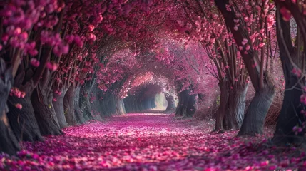 Fototapete Rund The romantic tunnel of pink flower trees © Khalif