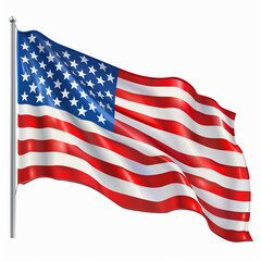 American Independence Day, USA, flag on white background, fluttering in the wind