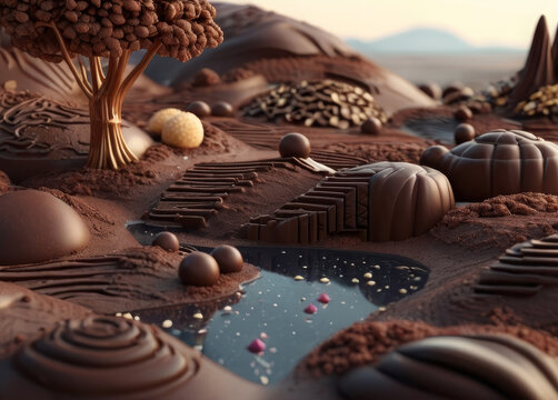 Chocolate landscape. Fantastic view. AI
