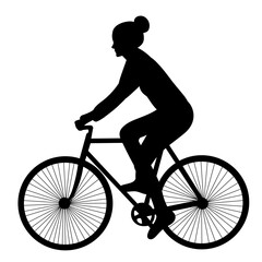 woman riding a bicycle silhouette on white background vector
