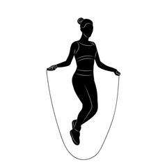 woman jumping rope silhouette on white background vector
