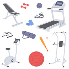sports equipment set, exercise equipment on a white background vector