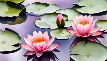 Beautiful Water Lilies Flowers in The Pond Background - obrazy, fototapety, plakaty