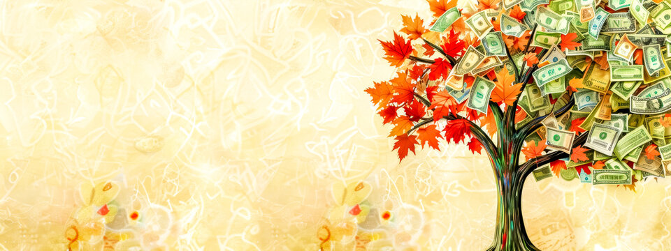 Autumn wealth concept with money tree