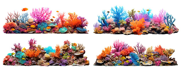 Set of colorful coral reefs, cut out
