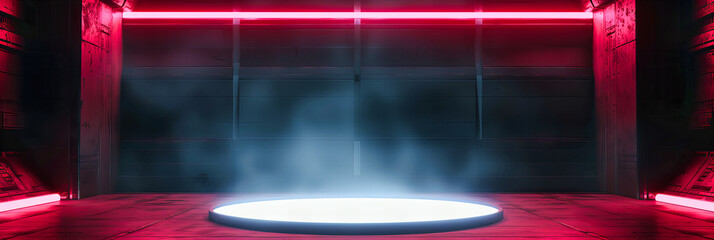 Futuristic Hallway: A Modern, Neon-Lit Passage Offering a Glimpse into Advanced Architectural Design