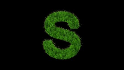 Beautiful illustration of English alphabet S with green grass on plain black background