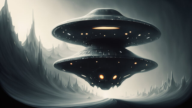A 4K wallpaper depicting a UFO alien ship in shades of gray.