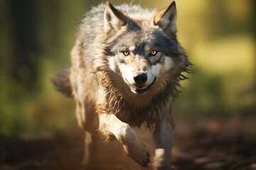 Obraz premium running wolf with motion blurred background, wolf in motion, running wolf motion blurred, wof