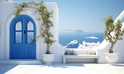 Santorini island, Greece. Traditional architecture. 3D rendering - obrazy, fototapety, plakaty