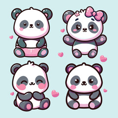 Vector Stock Set Kawaii Icon Cute Panda Sticker Collection