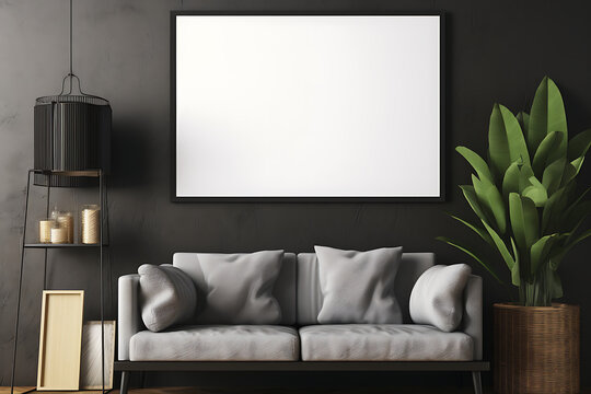 Mockup frame in black living room render