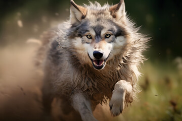 Obraz premium running wolf with motion blurred background, wolf in motion, running wolf motion blurred, wof