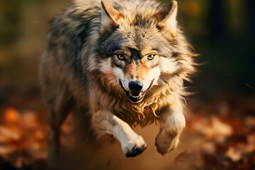 Obraz premium running wolf with motion blurred background, wolf in motion, running wolf motion blurred, wof
