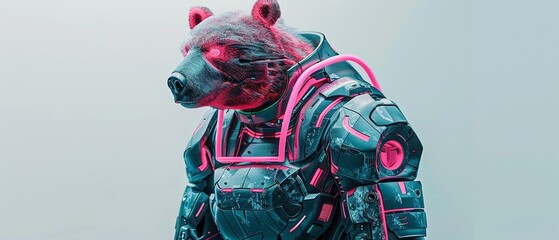 Fototapeta na wymiar A whimsical 3D cyberpunk bear with futuristic neon fur