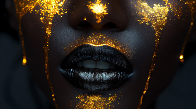 Black woman with golden paint dripping on her face