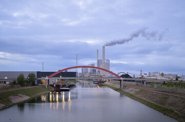 Evening View of a modern Coal Plant in Mannheim, Germany - 770601759