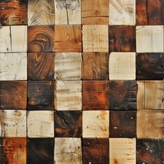 Diverse Wood Grain Chessboard Arrangement - obrazy, fototapety, plakaty