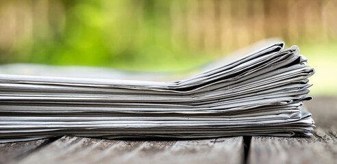 Stack of newspapers. Daily news, journalism banner or background with copy space.