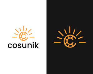 C Sun combination creative icon logo design template vector