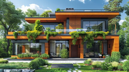 Obraz premium Modern House Nestled in Wooded Environment