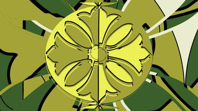 Compound decorative geometrical objects animation with rotations and transitions.