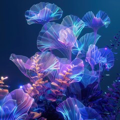 \abstract digital flora and fauna, bioluminescent tech nature thriving in harmony,Generative AI