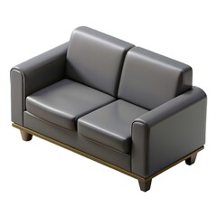 A 3D rendering of a gray couch, showcasing its sleek design and comfortable cushions.