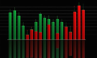 Green bars on a 3D stock market chart suggest a bullish trend, symbolizing growth and positive investor confidence. It reflects optimism in market dynamics and financial growth.