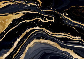 Black and gold liquid marble background - 770605716