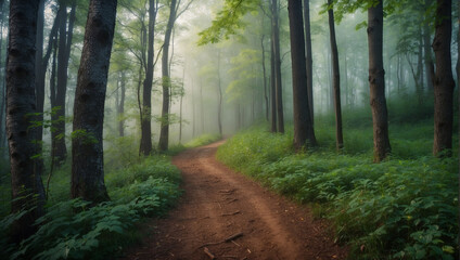 A photo of a path in the woods.

