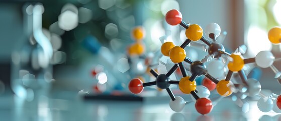 Medicinal chemistry and its impact on health, closeup on compound synthesis in lab, molecule models