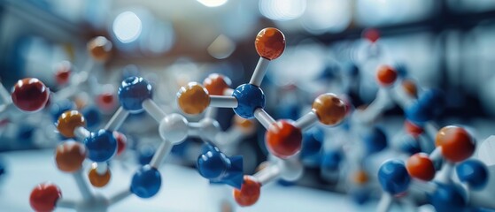 Medicinal chemistry and its impact on health, closeup on compound synthesis in lab, molecule models