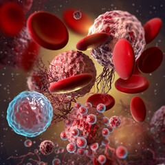 Medical and scientific concepts, malignant cancer cells, circulatory system, leukemia, 3d rendering